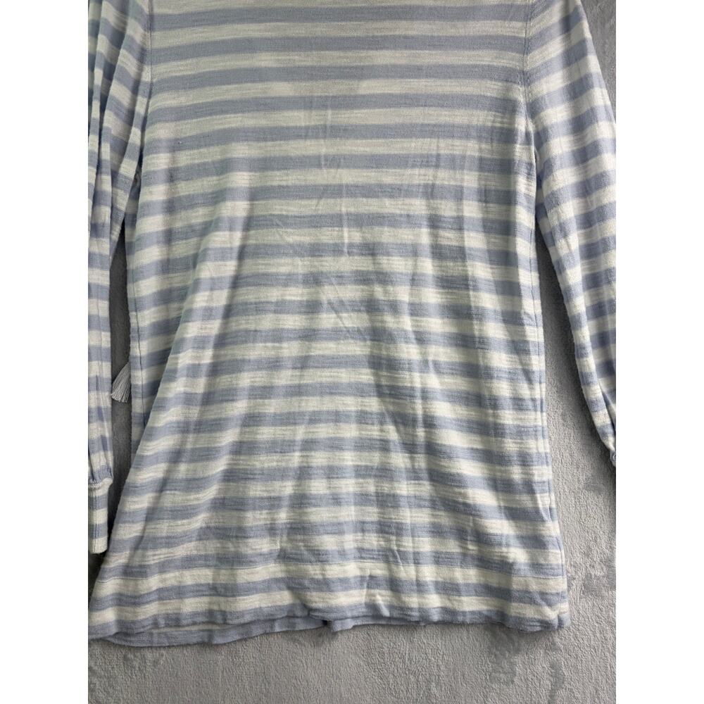 LOFT Blue White Striped Tassel Tie V-Neck Long Sleeve Top - Size XS - Picture 9 of 9
